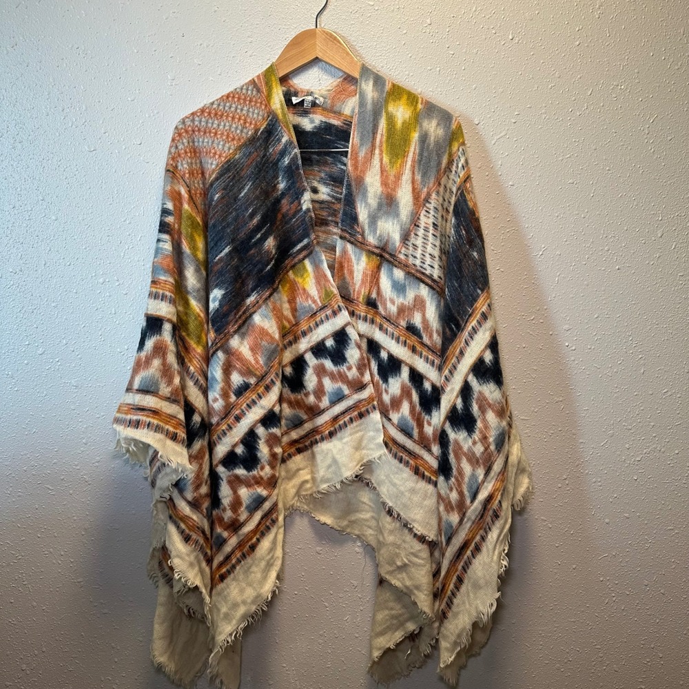 Woven Heart Womens S/M Kimono Poncho Cover Neutrals Western Fall Geometric Shrug